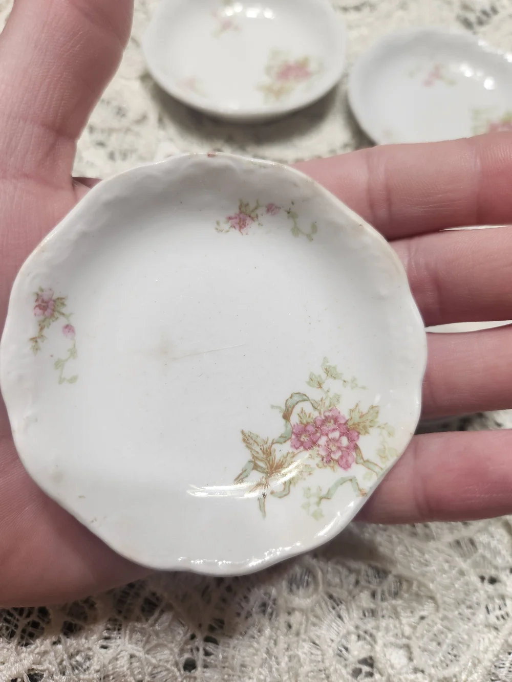 Antique Johnson Bros Royal England Semi Porcelain Butter Pats Pink Floral Set 4